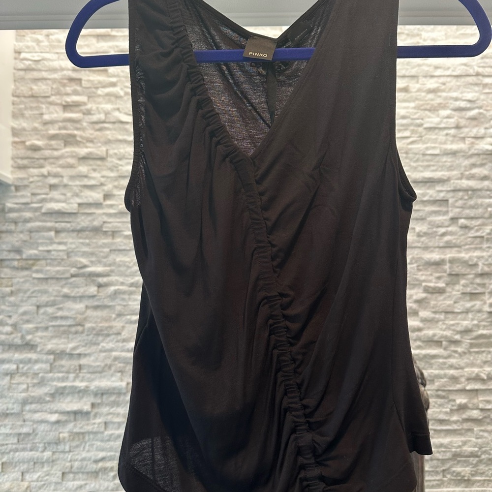 BNWT Pinko Tallo Fluido Jersey Black Ruched Tank Top black XS - Picture 6 of 10
